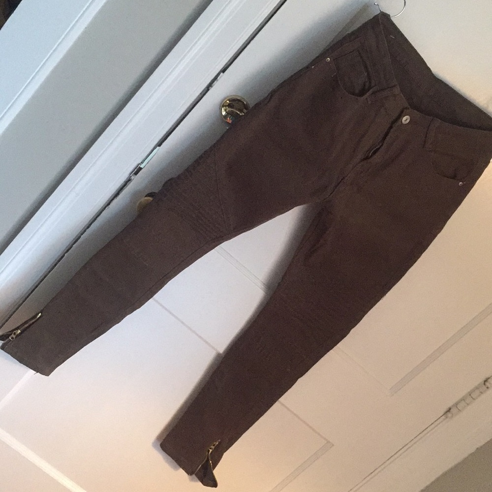 Olive green Moto skinny jeans